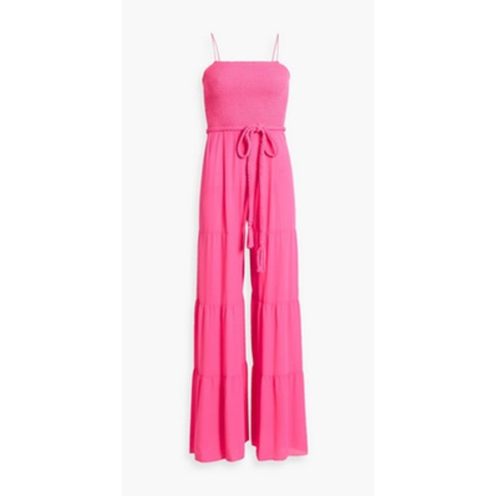 Alice‎ + Olivia Jumpsuit Womens 4 Pink Candy Smocked Bodice Spaghetti Strap New
